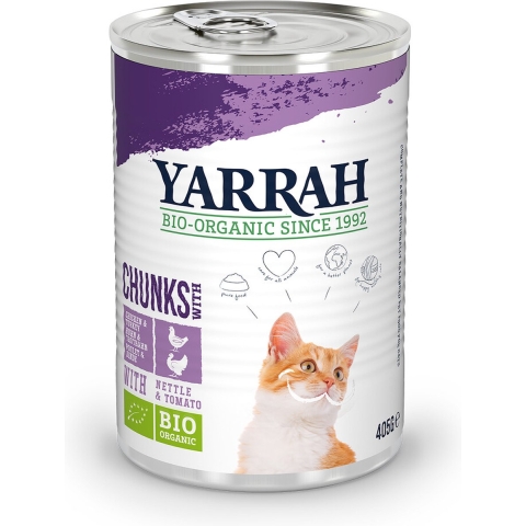 12x Yarrah Bio Kattenvoer Chunks Kip - Kalkoen 405 gr