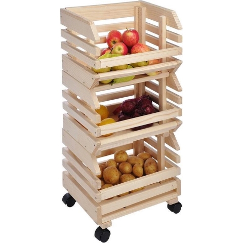 Fruitkar - 3-delig - verrijdbaar - hout - karretje met fruitkisten - 80 cm -