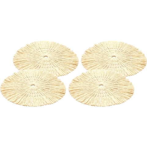 Placemats - 6x - D38 cm - gevlochten riet - beige - bohemian style -