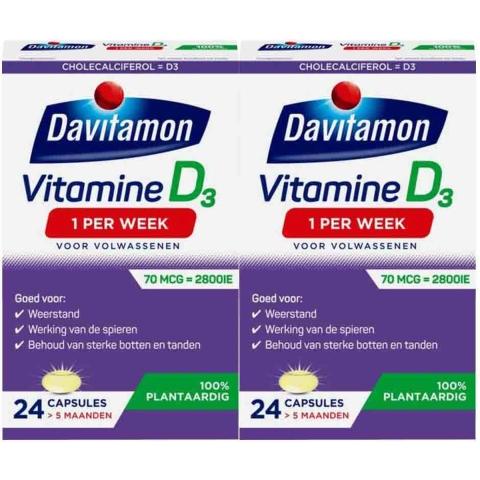 2x Davitamon Vitamine D Vegan 1 Per Week 24 capsules