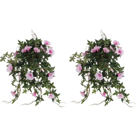 2x stuks groene Petunia lichtroze bloemen kunstplanten 50 cm -
