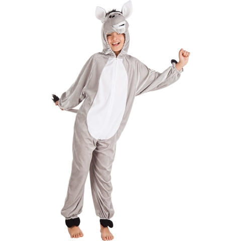 Dierenpak kostuum - Ezel - verkleedkleding - kinderen - grijs - onesie 140 -