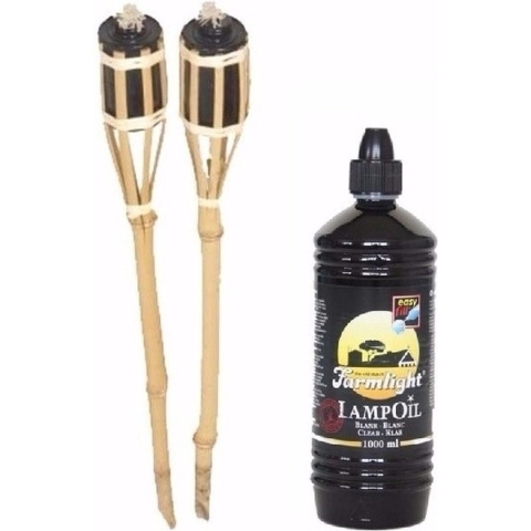Bamboe tuinfakkels set 8 stuks 61 cm met fakkelolie 1 L -