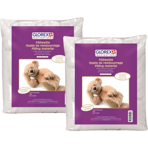 Glorex Hobby vulmateriaal - 2x - polyester - 1 kilo gram voor knuffels/kussens - wit - donzig -