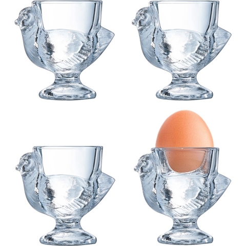 Eierdopjes Poulet - set van 12x - transparant glas - kippetje - 7 x 7 cm -