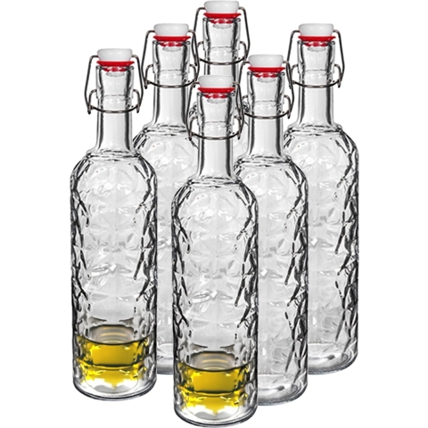 Alessandro Beugelfles/weckfles - 12x - gedecoreerd glas - transparant - luchtdicht - 1,1 liter -
