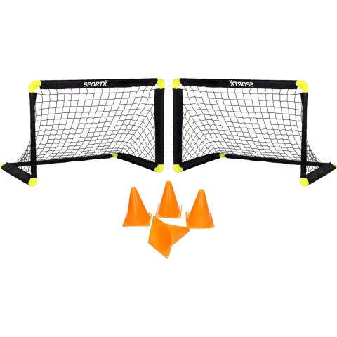 Voetbal training/speel set - 2x opvouwbaar doel - 4x pionnen - buitenspeelgoed -