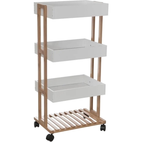 Doucherekje/badkamerrekje trolley - bamboe/wit - 4 lagen - 40 x 30 x 87 cm -