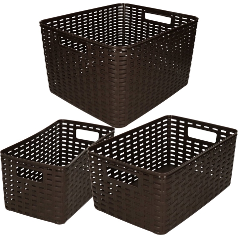 Set van 8x stuks opbergboxen/opbergmandjes rotan donkerbruin kunststof -