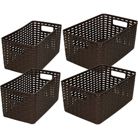 Set van 8x stuks opbergboxen/opbergmandjes rotan donkerbruin kunststof -