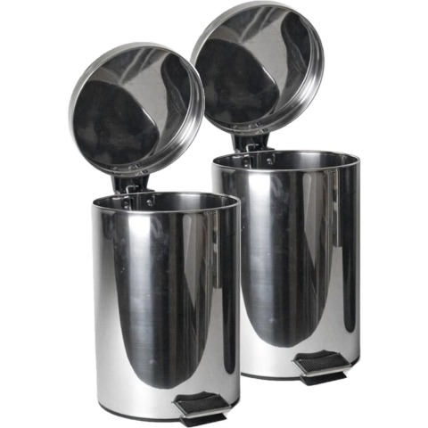 2x stuks RVS vuilnisbakken/pedaalemmers 3 liter 24 cm -