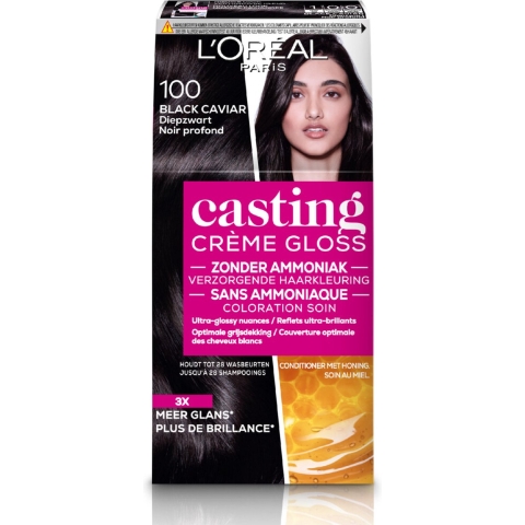 3x L'Oréal Casting Crème Gloss Semi-Permanente Haarkleuring 100 Black Caviar - Diepzwart