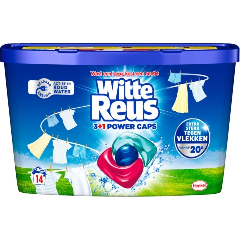 8x Witte Reus Wasmiddel 3+1 Power Caps 14 stuks
