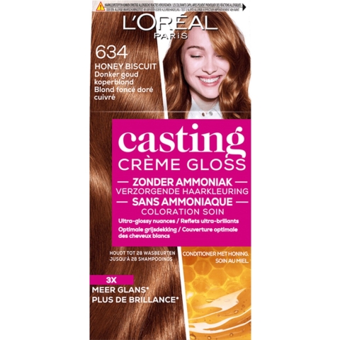 3x L'Oréal Casting Crème Gloss Semi-Permanente Haarkleuring 634 Honey Biscuit - Donker Goud Koperblond