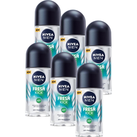 6x Nivea Men Anti-Transpirant Roll-On Fresh Kick 50 ml