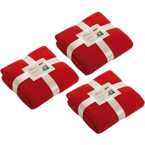 3x Fleece dekens/plaids rood 130 x 170 cm -