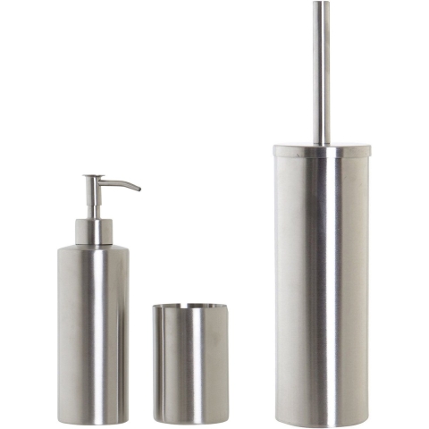 Toiletborstel houder zilver 39cm met zeeppompje 400 ml en beker metaal -