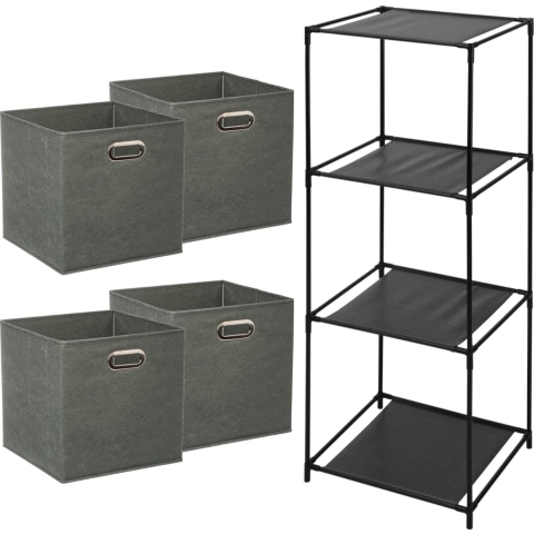 Opbergrek 4-laags Smartrack - 4x mandjes polyester - grijsgroen - 34 x 104 cm -