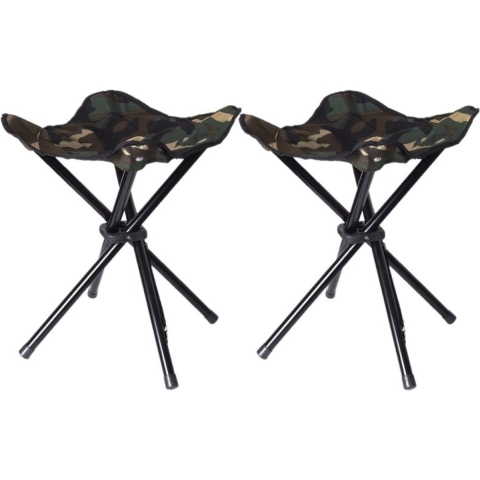 Set van 3x stuks vier poots opvouwbare krukjes camouflage leger groen 42 cm -