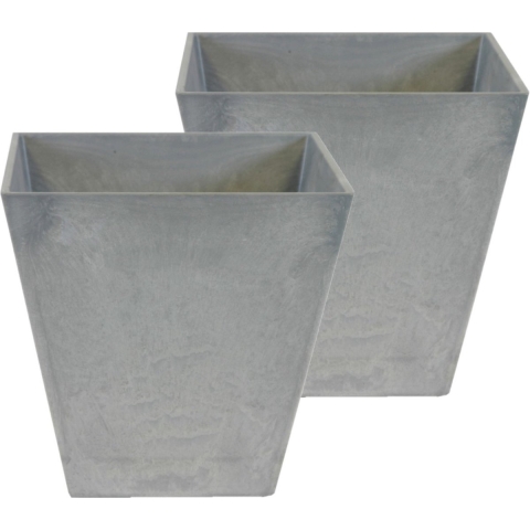 Set van 3x stuks bloempot/plantenpot vierkant van gerecycled kunststof steengrijs D20 en H20 cm -