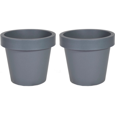 Plantenpot/bloempot - 2x - kunststof - grijs - Tuin buiten - D50 x H44 cm -