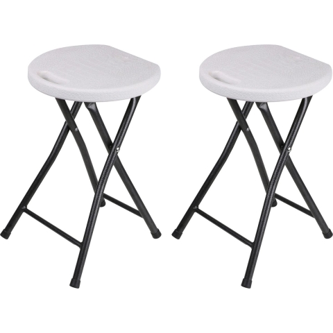 Urban Living bijzet krukje/stoel - 4x - Opvouwbaar - wit/zilver - D30 x H45 cm -