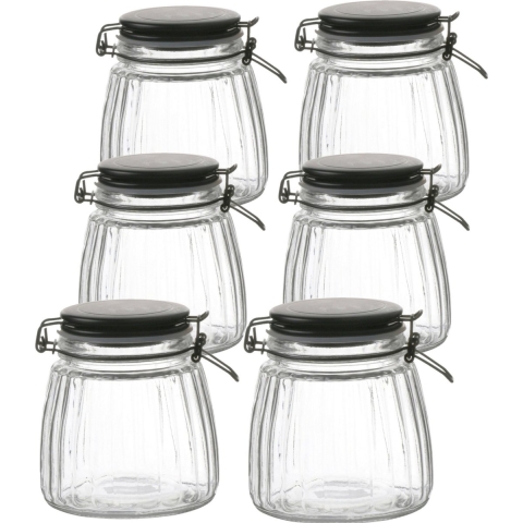 Weckpot/inmaakpot - 10x - 1L - glas - met beugelsluiting - mat zwarte deksel -