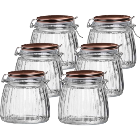 Weckpot/inmaakpot - 10x - 1L - glas - met beugelsluiting - koperen deksel -