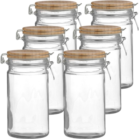 Weckpot/inmaakpot - 10x - 1L - glas - met beugelsluiting - bamboe deksel -