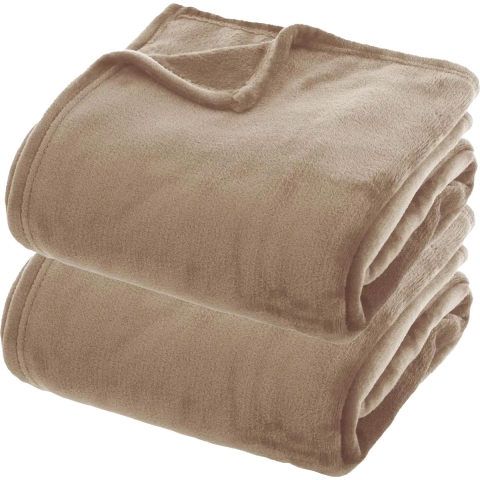 Fleece dekens/fleeceplaids - 2x - beige - 180 x 230 cm - polyester - bankdeken -