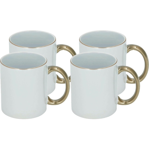 Koffiemok - 8x - wit/goud - keramiek - 300 ml -