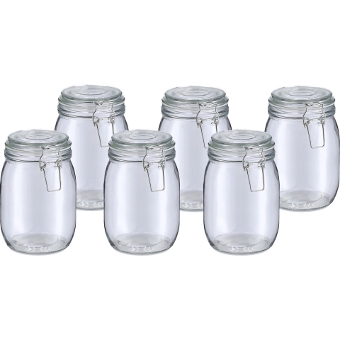Voorraadpot/bewaarpot Alfie - 6x - 1L - glas - beugelsluiting - D11 x H17 cm -