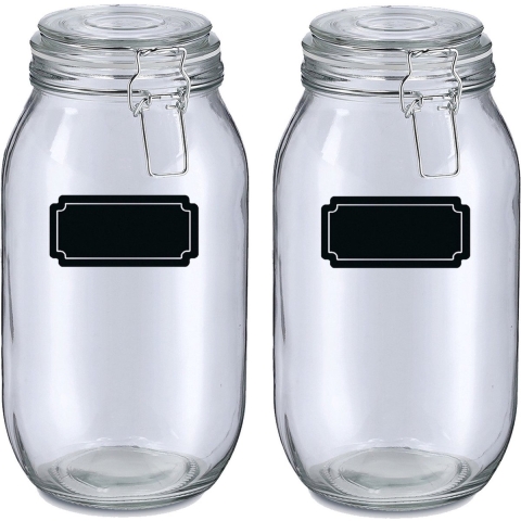 Weckpotten/inmaakpotten - 4x - 2L - glas - met beugelsluiting - incl. etiketten -