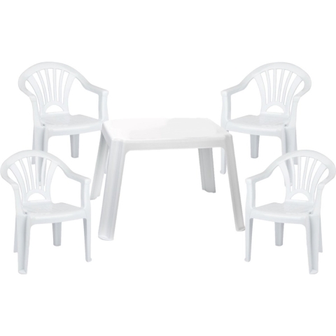 Kunststof kindertuinset tafel met 4 stoelen wit -