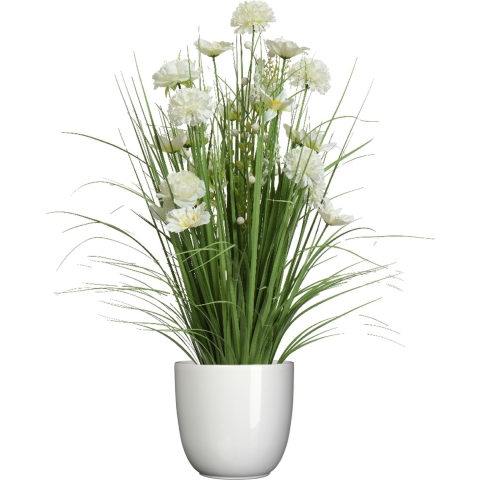 Kunstbloemen boeket wit - in pot wit - keramiek - H70 cm -