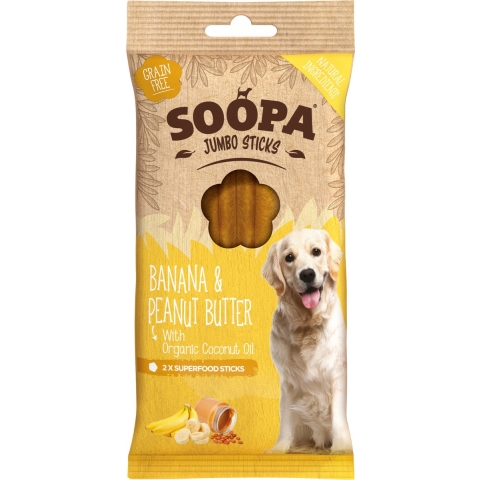 Soopa Jumbo Dental Sticks met banaan & pindakaas voor de hond Per 5