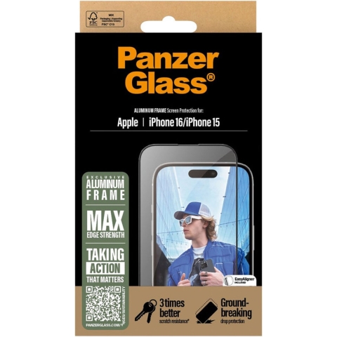 Panzerglass Aluminium Frame Ultra-wide Fit Screenprotector Voor Apple Iphone 2024 6.1'';iphone 15 Transparant