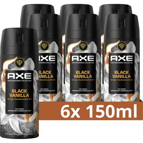 6x Axe Deodorant Bodyspray Black Vanilla 150 ml
