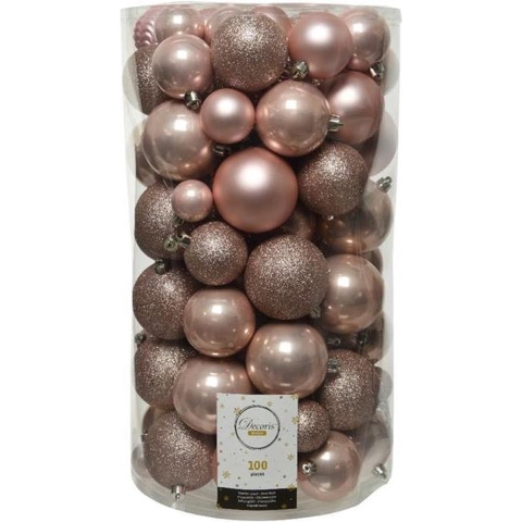 Decoris Onbreekbare Kerstballenmix Van Kunststof, Koker Van 100 Stuks,