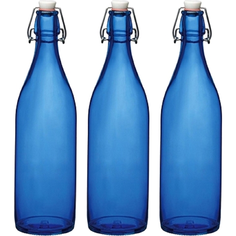 Bormioli rocco waterfles met beugeldop - 4x stuks - blauw transparant - 1000 ml - Giara home deco fl -