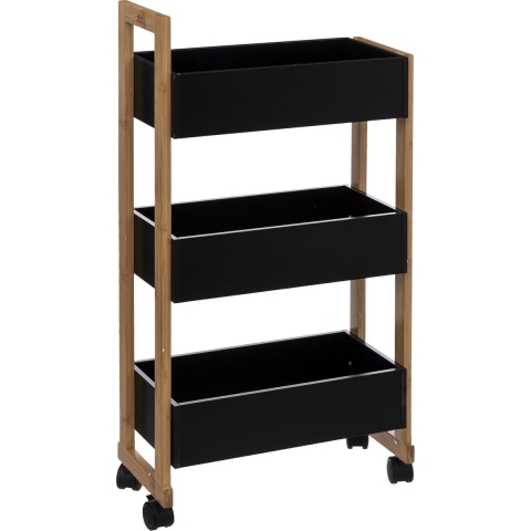 Keuken trolley bamboe zwart/bruin 3-laags 41 x 20 x 80 cm -
