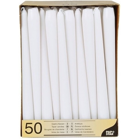 Dinerkaarsen/kandelaarkaarsen Mega pack - 50x stuks - wit - Gotisch - 25 cm -