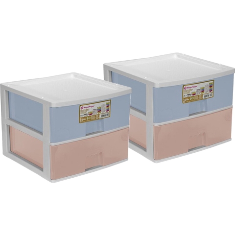 Ladeblokje/bureau organizer 2x grote lades - multi kleuren - L38 x B38 x H30 cm - kunststof -