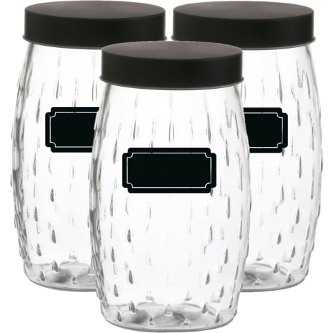 Voorraadpot/bewaarpot Mora - 6x - 2L - glas - zwart - incl. etiketten -