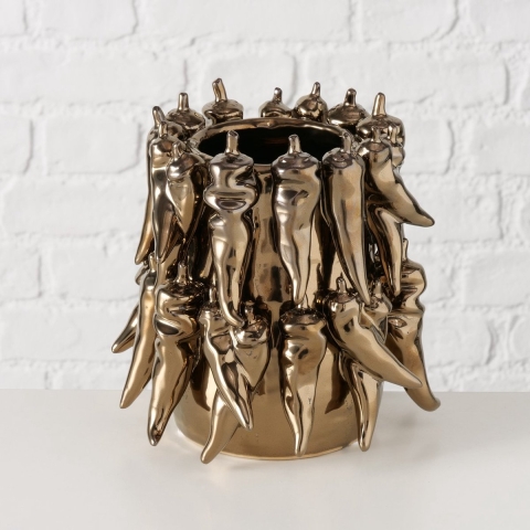 Boltze Home Vaas Peperony Dia19x19cm Aardewerk Metallic Bruin