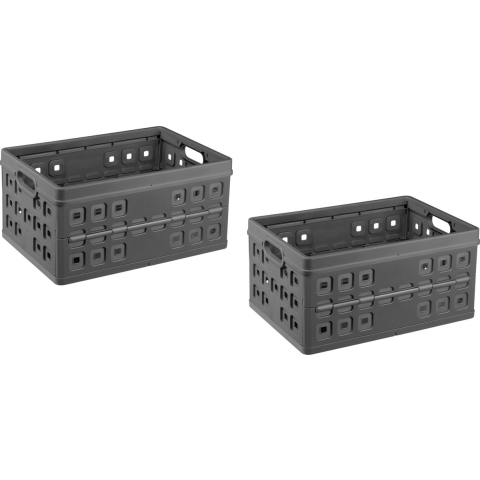 2x stuks vouwkratten/inklapbare boodschappenkratten antraciet 46 liter -