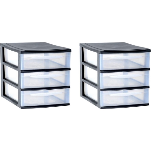 3x stuks ladenkast/bureau organizers zwart stapelbaar A4 met 3x lades L26 x B36 x H28 cm -