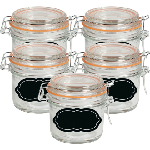 Weckpot/inmaakpot - 10x - 200 ml - glas - met beugelsluiting - incl. etiketten -