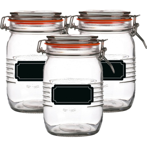 Weckpot/inmaakpot - 6x - 1L - glas - met beugelsluiting - incl. etiketten -