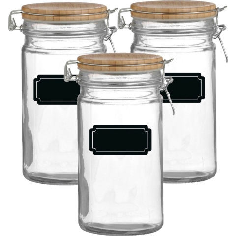 Weckpot/inmaakpot - 6x - 1L - glas - met beugelsluiting - incl. etiketten -